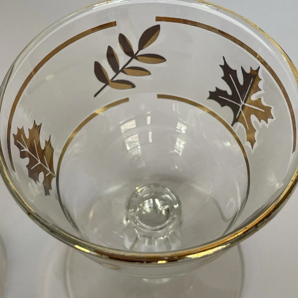 Vtg Frosted GOLD LEAF Sherbet Glass Set‎ of 2 Mid Century - 3 7/8